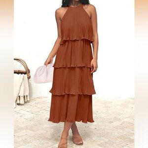 Elegant Tiered Burnt Orange Dress